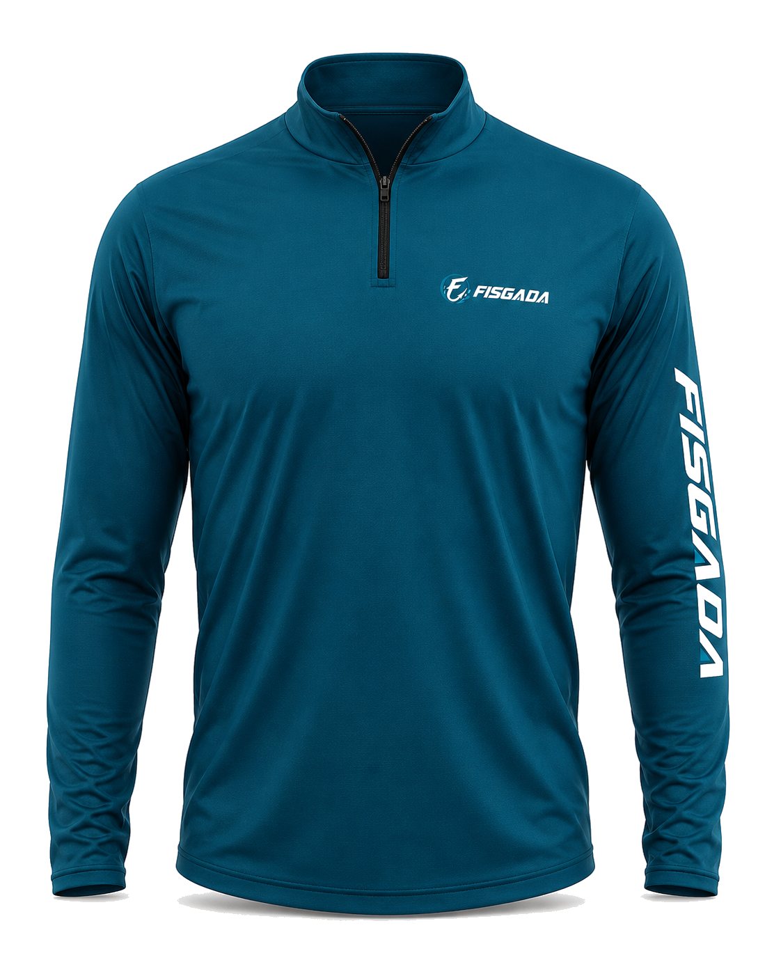 Camisa de Pesca Lisa Azul Petróleo UV50+ Manga Longa — frente