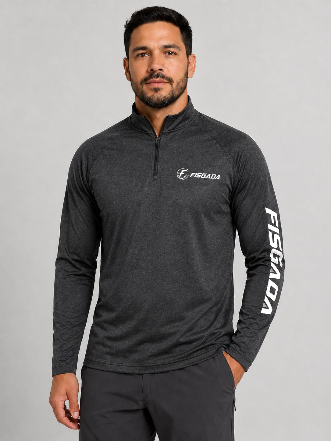 Camisa de Pesca Lisa Chumbo UV50+ Manga Longa — vestida