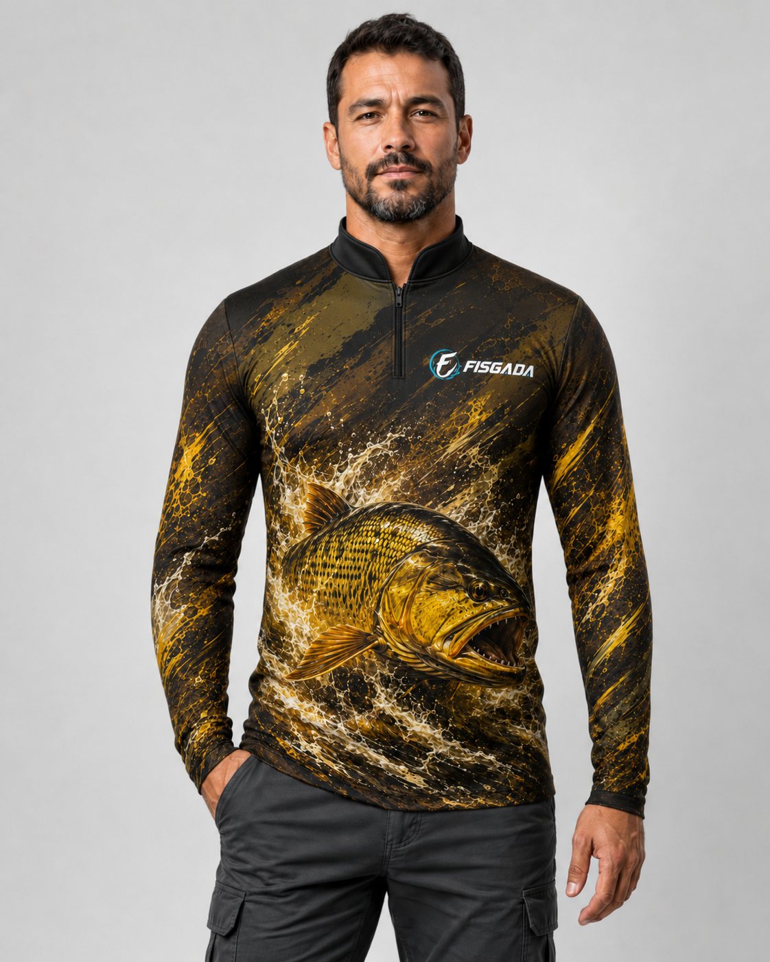 Camisa de Pesca Dourado Real UV50+ Manga Longa — frente