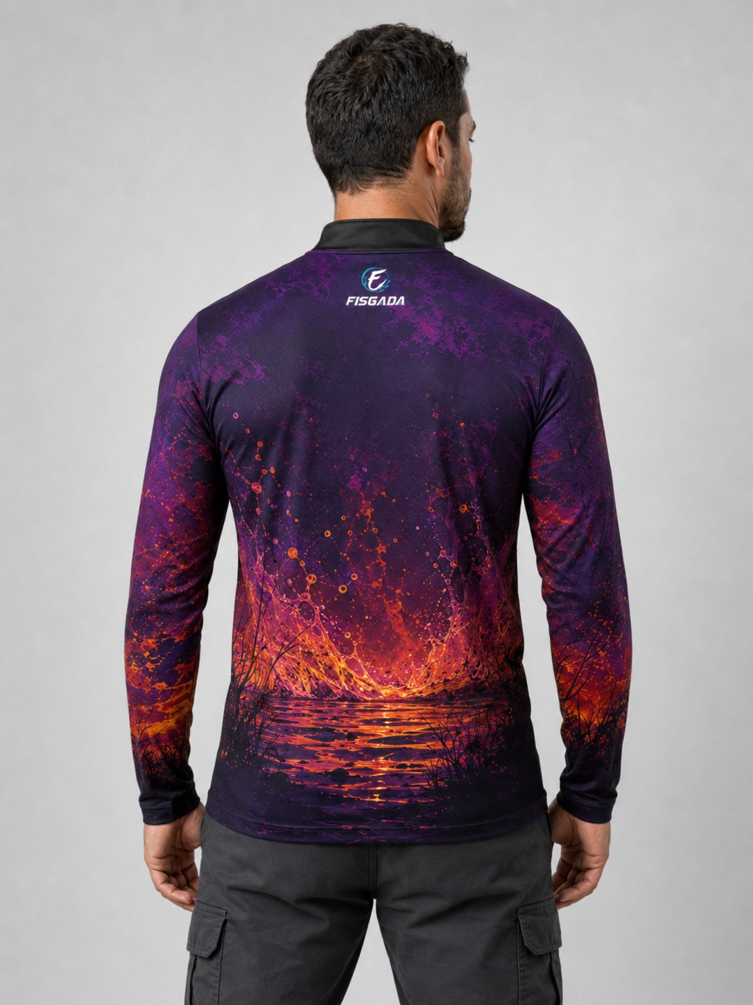 Camisa de Pesca Entardecer Roxo UV50+ Manga Longa — costas