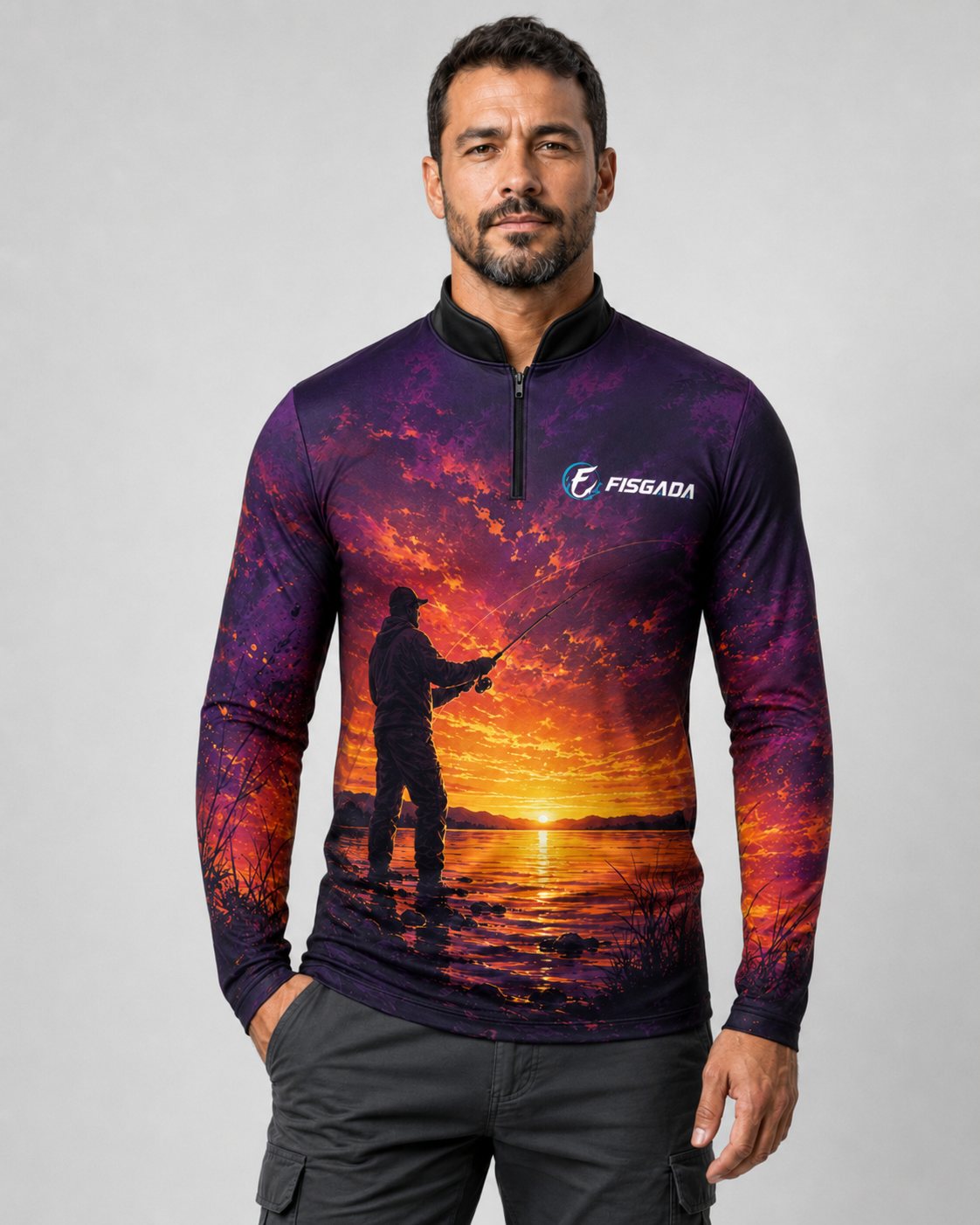 Camisa de Pesca Entardecer Roxo UV50+ Manga Longa — frente