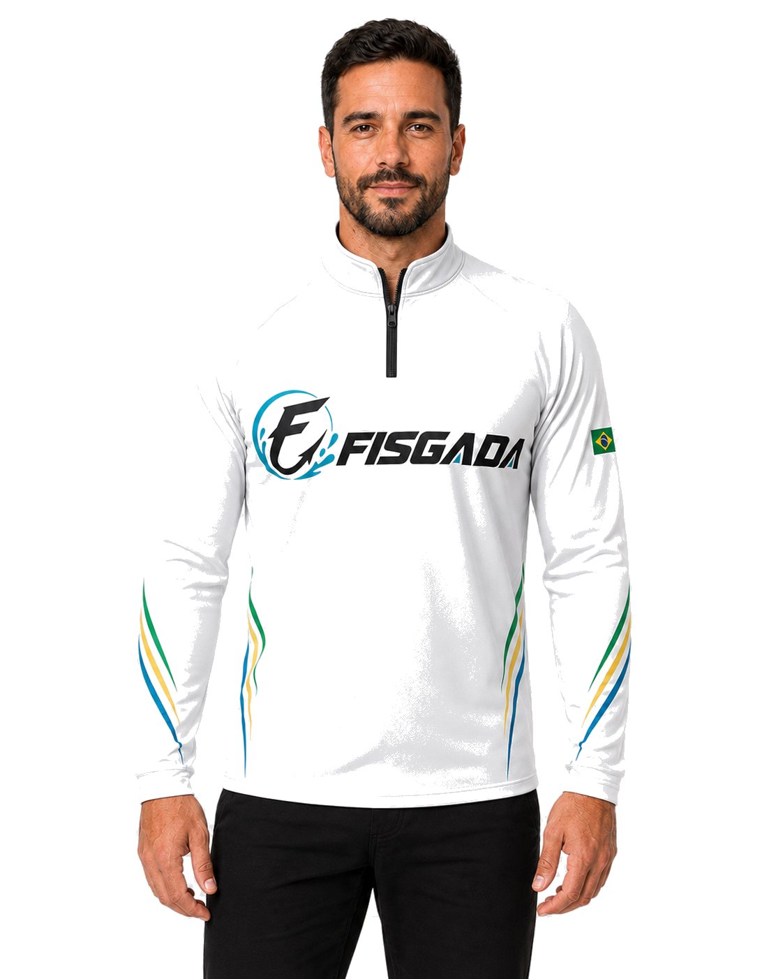 Camisa de Pesca Fisgada Team Areia UV50+ Manga Longa — vestida