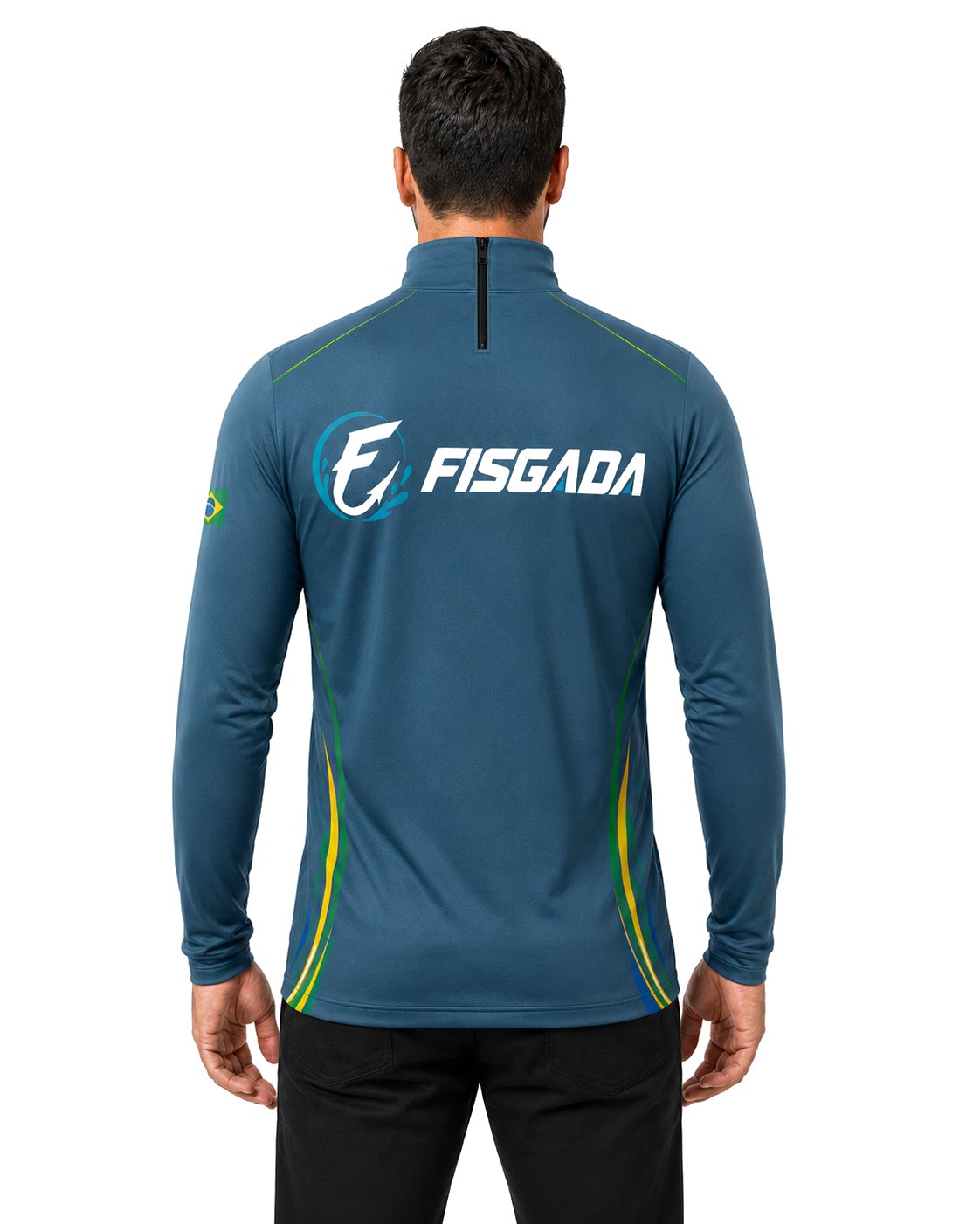 Camisa de Pesca Fisgada Team Azul Aço UV50+ Manga Longa — costas