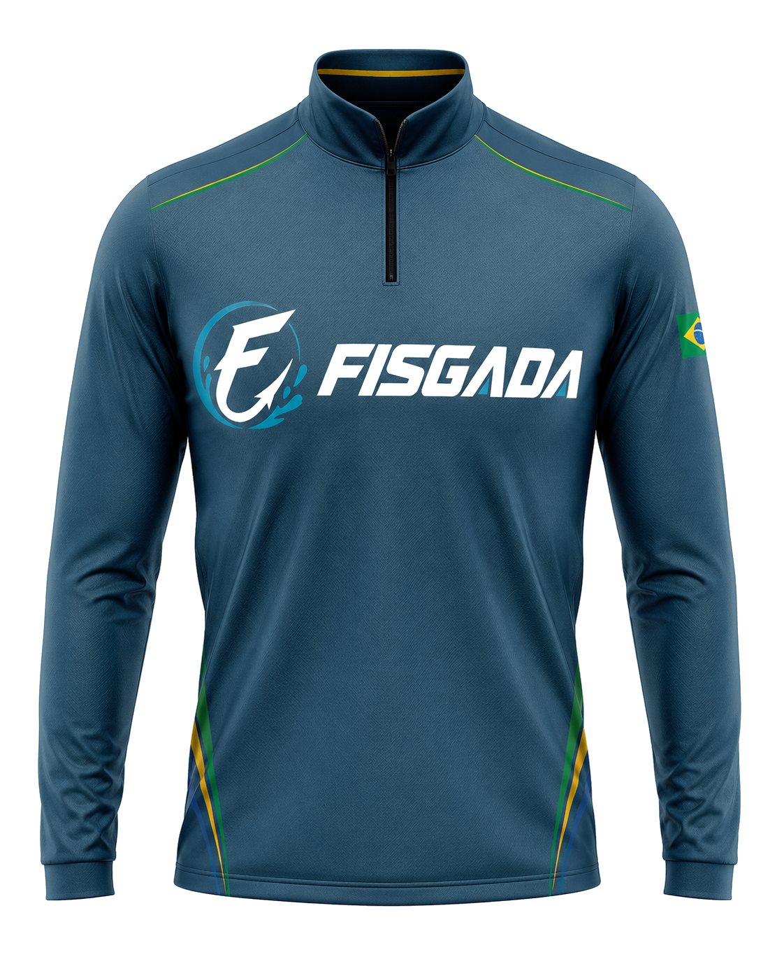 Camisa de Pesca Fisgada Team Azul Aço UV50+ Manga Longa — frente