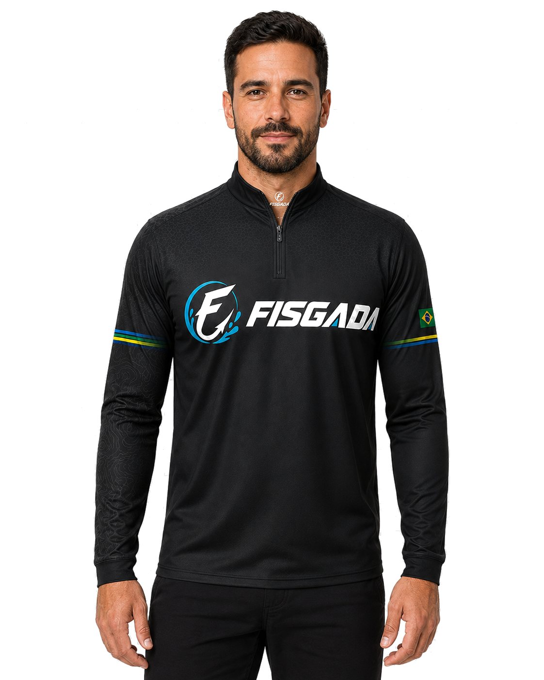 Camisa de Pesca Fisgada Team Preta UV50+ Manga Longa — vestida