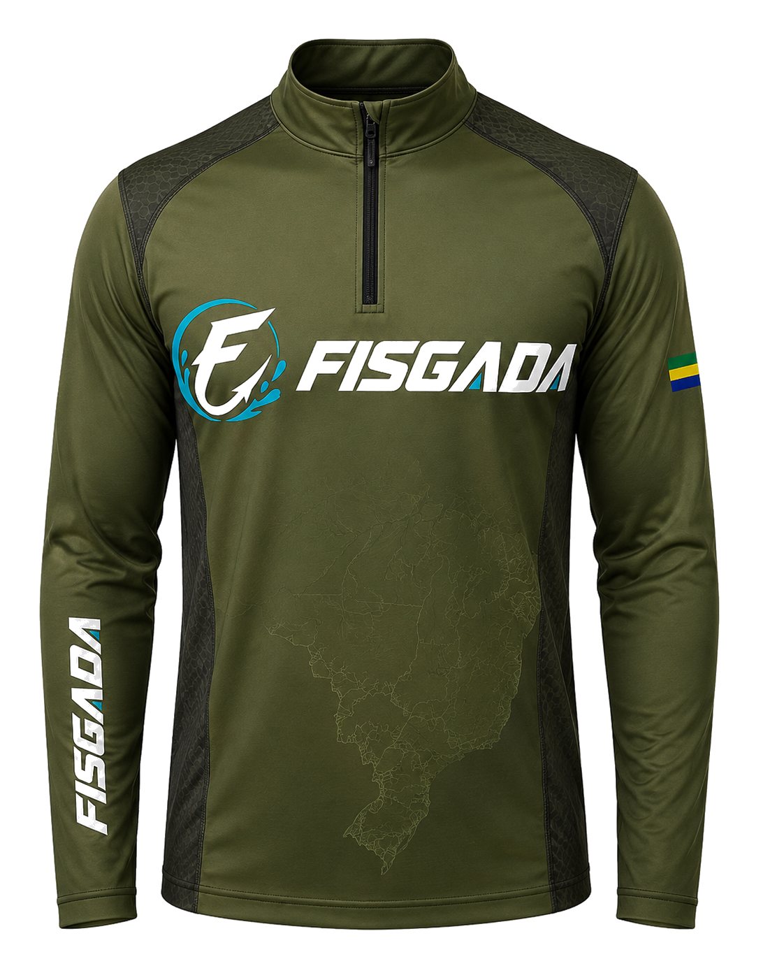 Camisa de Pesca Fisgada Team Verde Militar UV50+ Manga Longa — frente