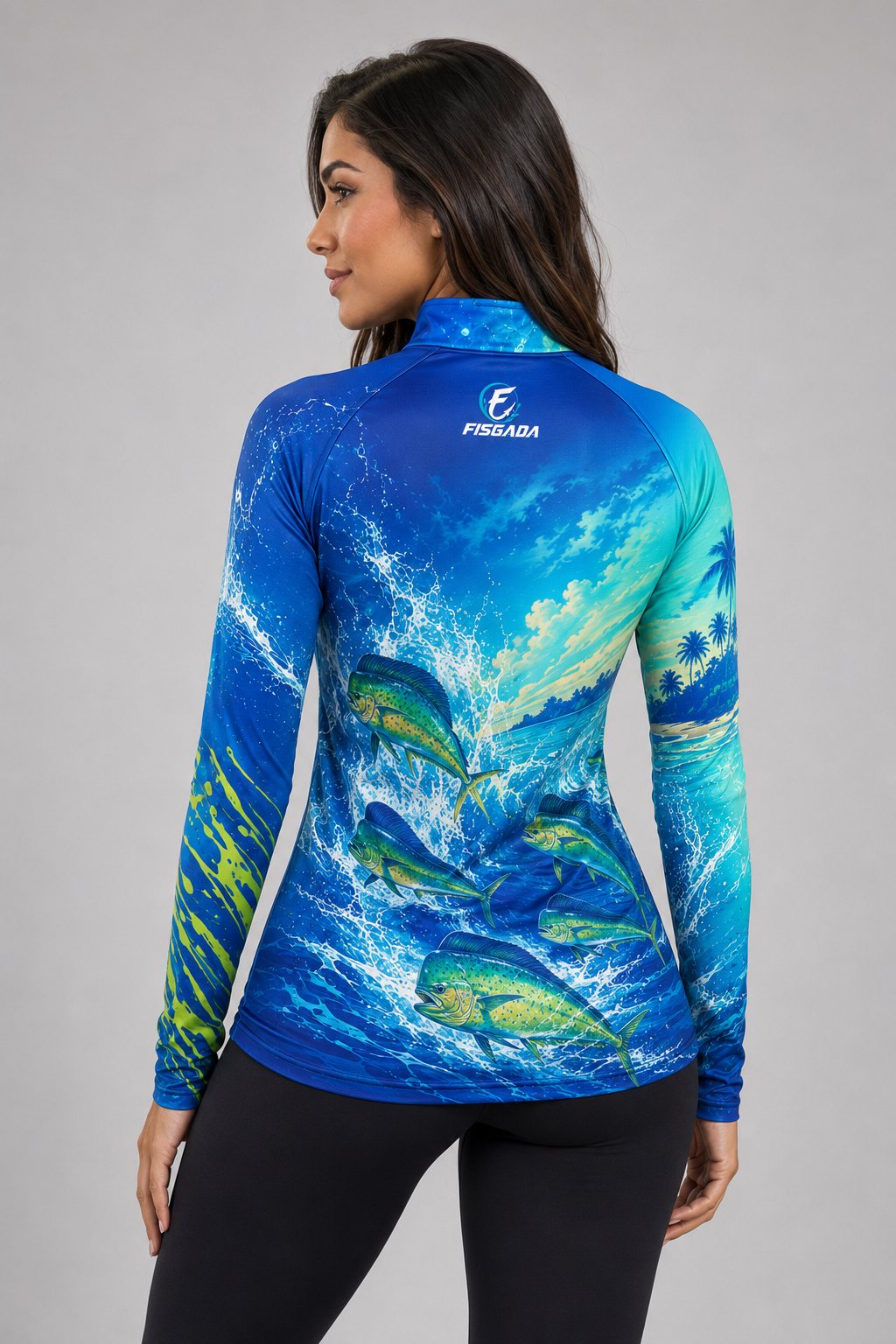 Camisa de Pesca Feminina Dourado Oceano UV50+ Manga Longa — costas