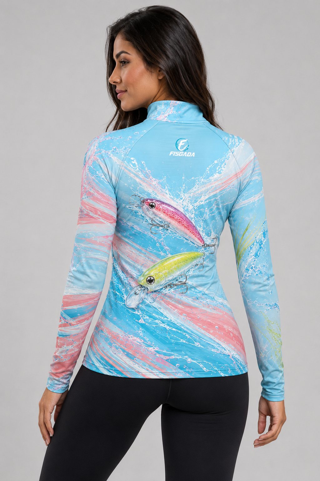 Camisa de Pesca Feminina Iscas Serenas UV50+ Manga Longa — costas
