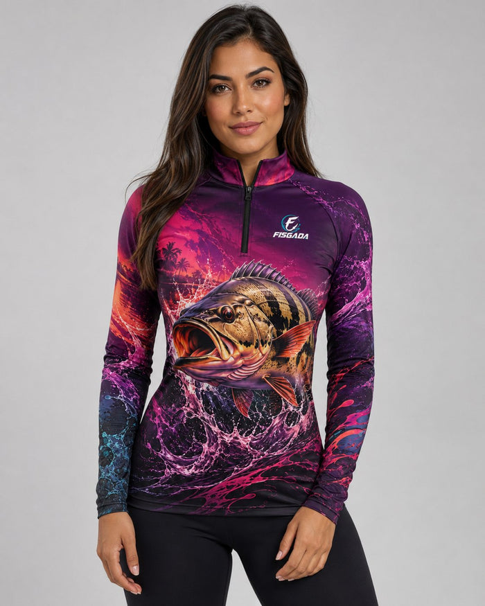 Camisa de Pesca Feminina Tucunaré Rosé UV50+ Manga Longa