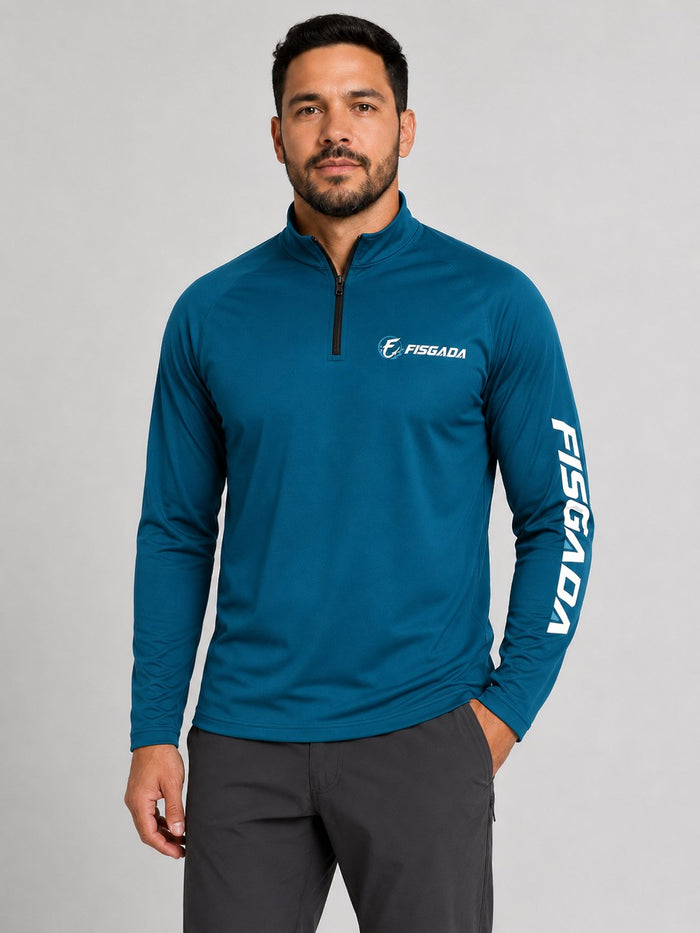Camisa de Pesca Lisa Azul Petróleo UV50+ Manga Longa