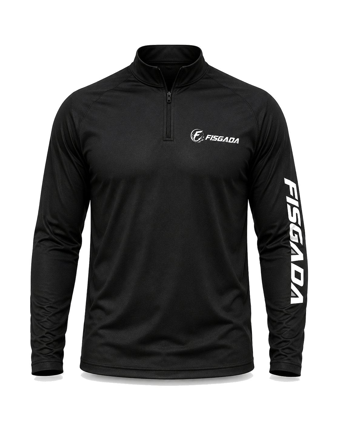 Camisa de Pesca Lisa Preta UV50+ Manga Longa — frente