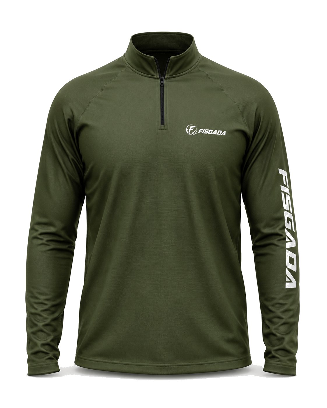Camisa de Pesca Lisa Verde Militar UV50+ Manga Longa — frente