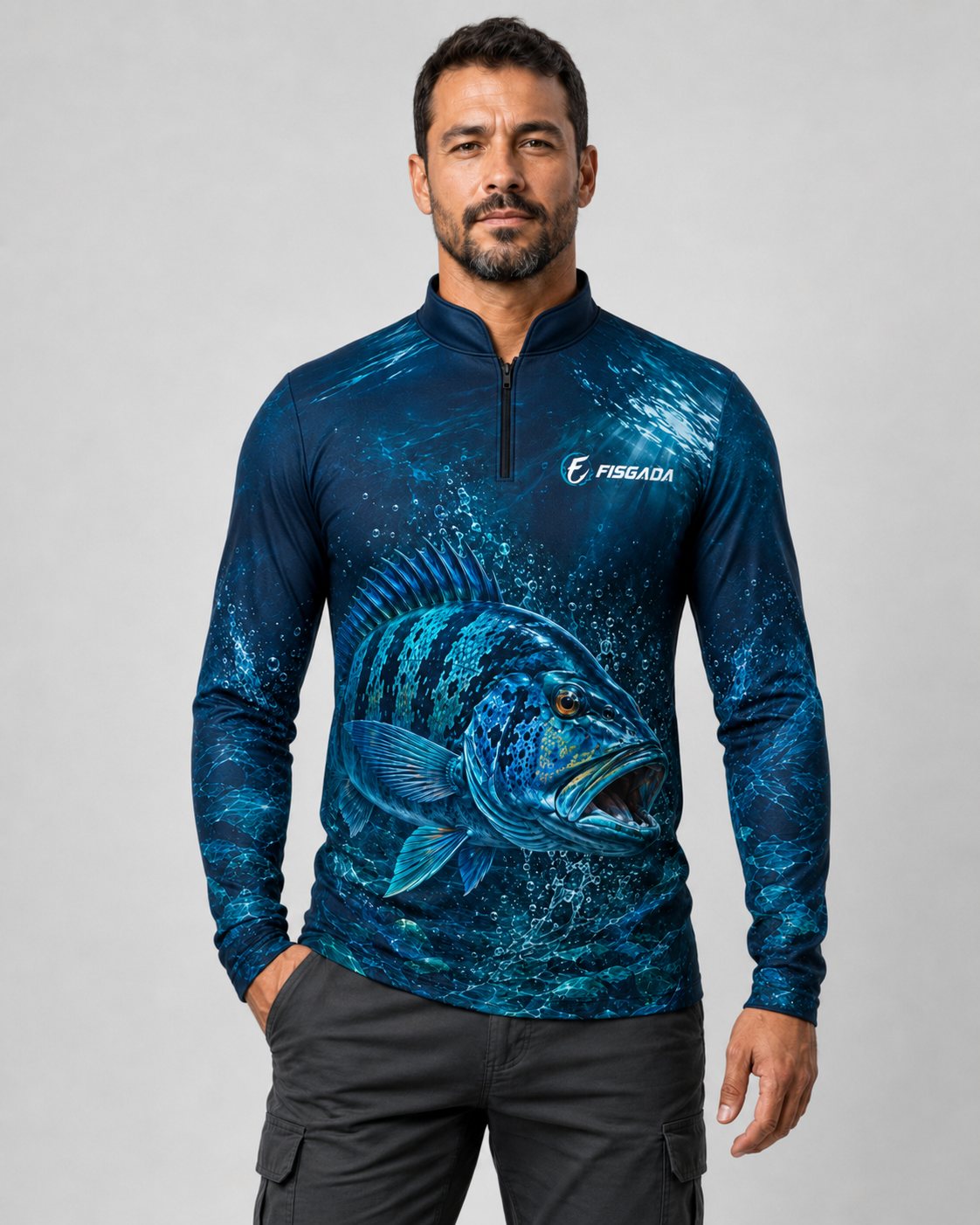 Camisa de Pesca Tucunaré Águas Fundas UV50+ Manga Longa — frente