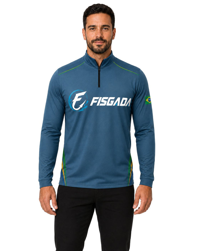 Camisa de Pesca Fisgada Team Azul Aço UV50+ Manga Longa