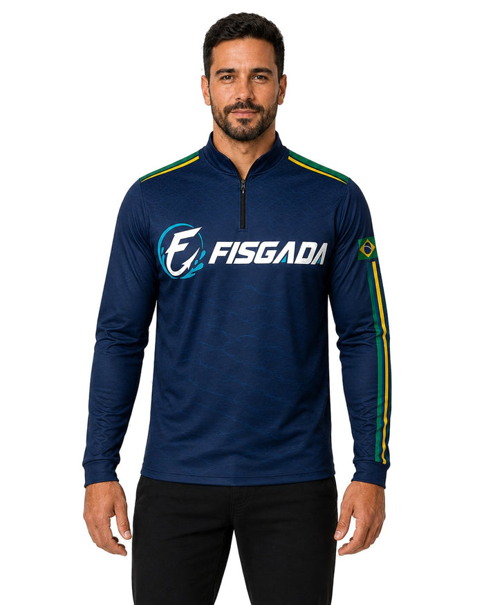 Camisa de Pesca Fisgada Team Azul Marinho UV50+ Manga Longa