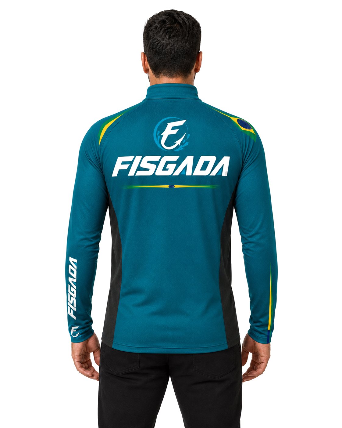 Camisa de Pesca Fisgada Team Azul Petróleo UV50+ Manga Longa — costas