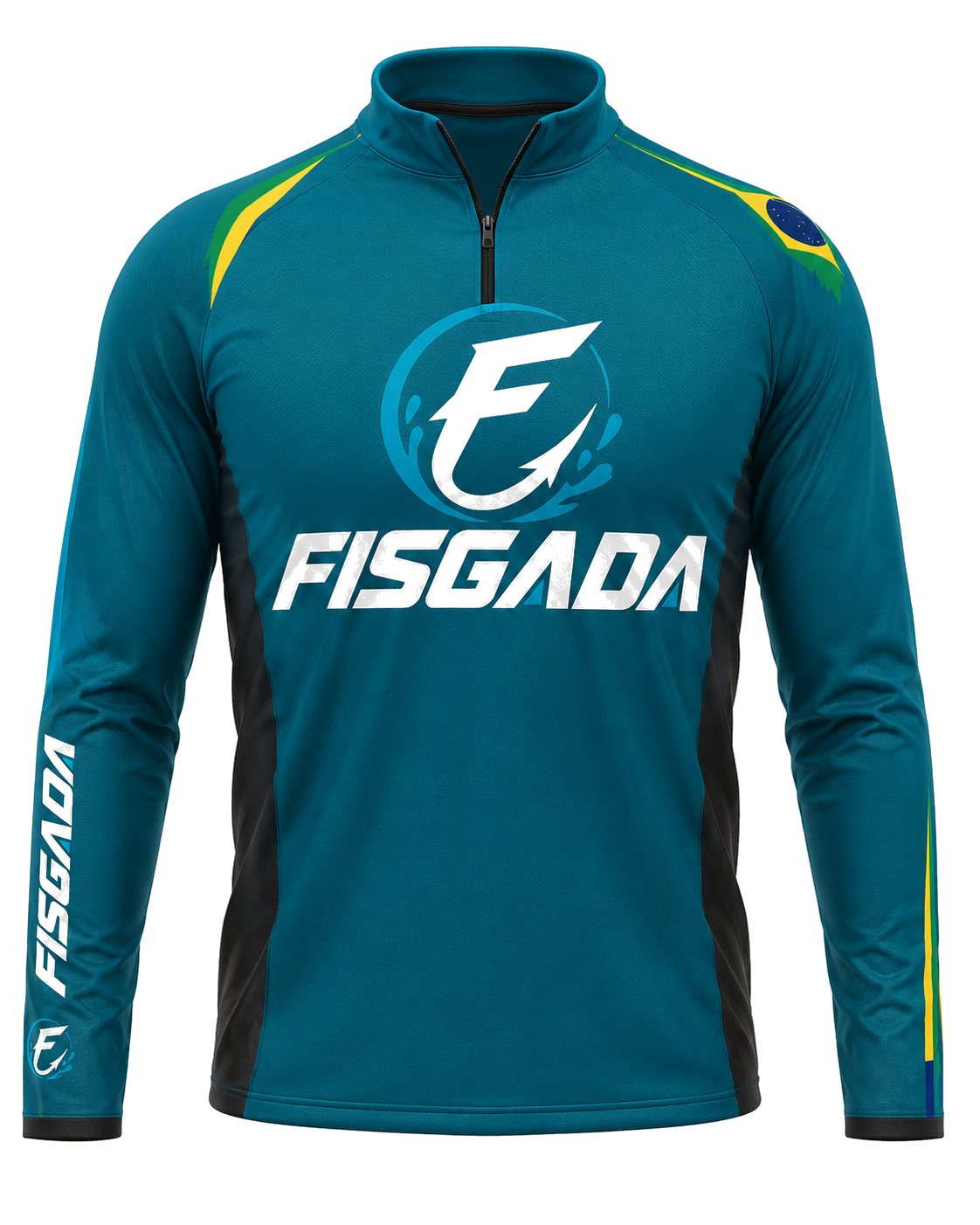 Camisa de Pesca Fisgada Team Azul Petróleo UV50+ Manga Longa — frente