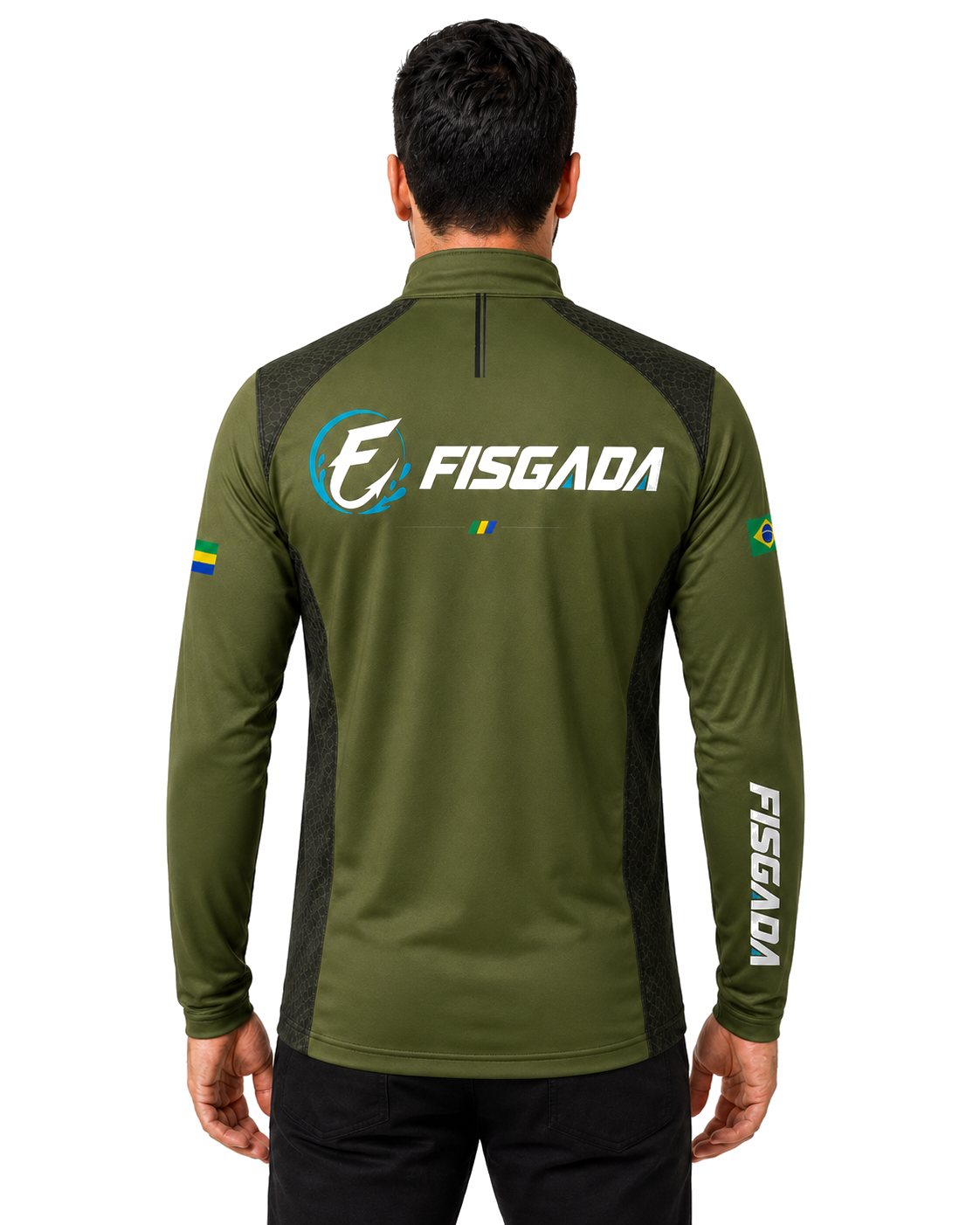 Camisa de Pesca Fisgada Team Verde Militar UV50+ Manga Longa — costas