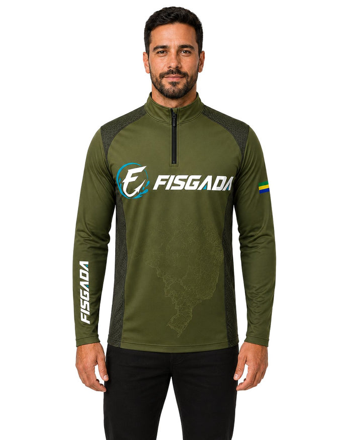 Camisa de Pesca Fisgada Team Verde Militar UV50+ Manga Longa