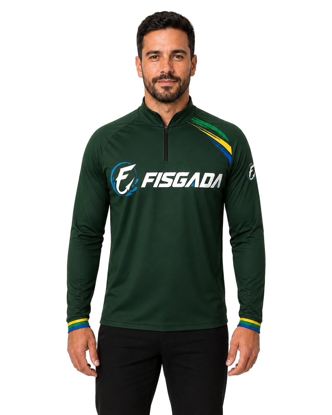 Camisa de Pesca Fisgada Team Verde Musgo UV50+ Manga Longa — vestida